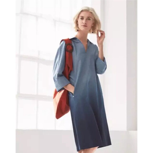 LAFAYETTE 148 New York Nicole Chambray Ombre Dress Size M Lagenlook Relaxed Fit - Picture 6 of 15